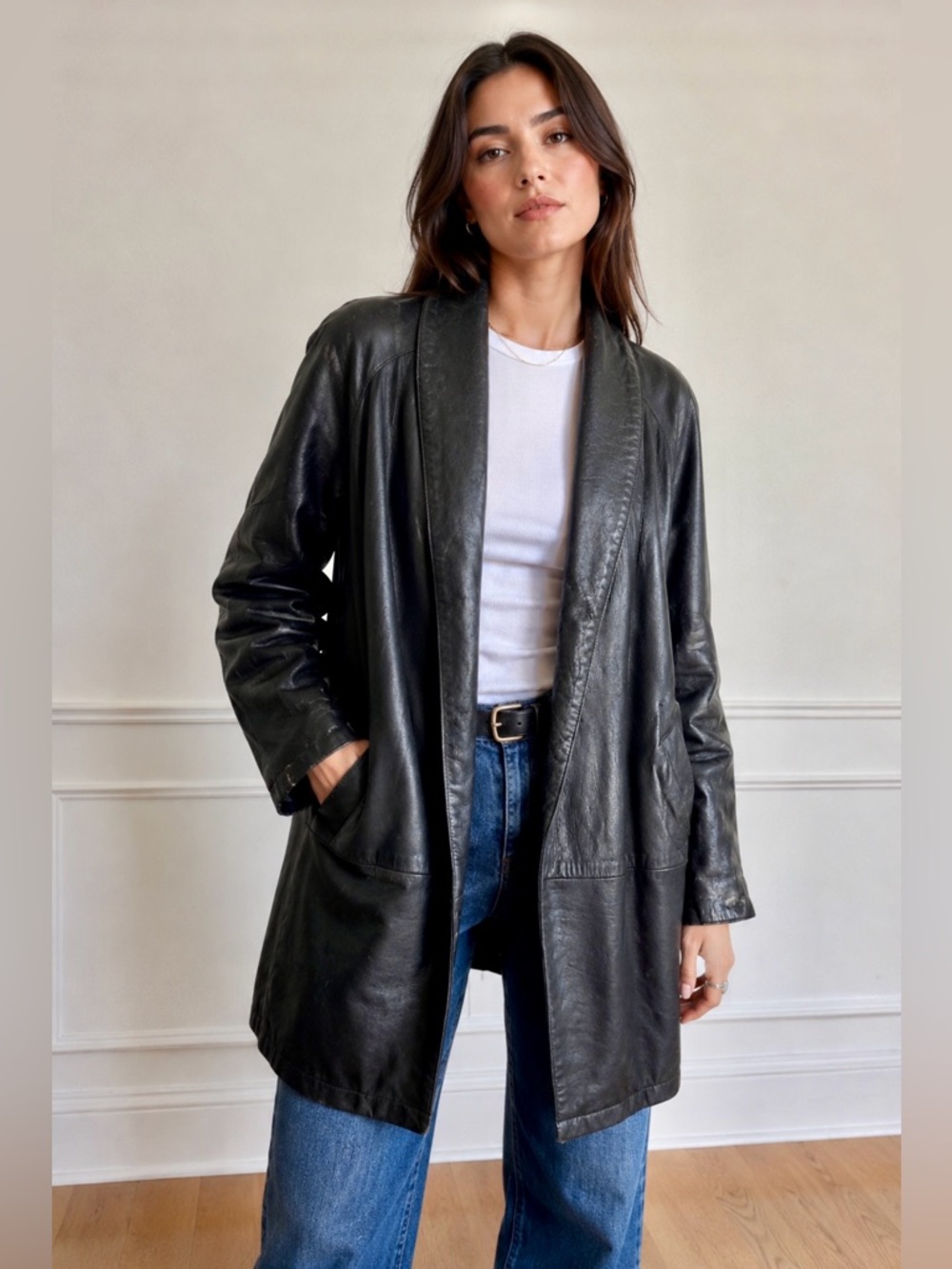 VTG Vakko Black Ultra Soft Leather Open Drape
Duster Coat M AS IS Repair Project